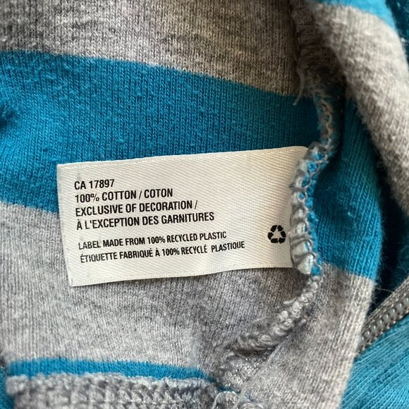 Baby GAP Romper 6-12M | Teal & Grey Striped Cotton Short Sleeve Zip-Up GUC - Picture 6 of 16